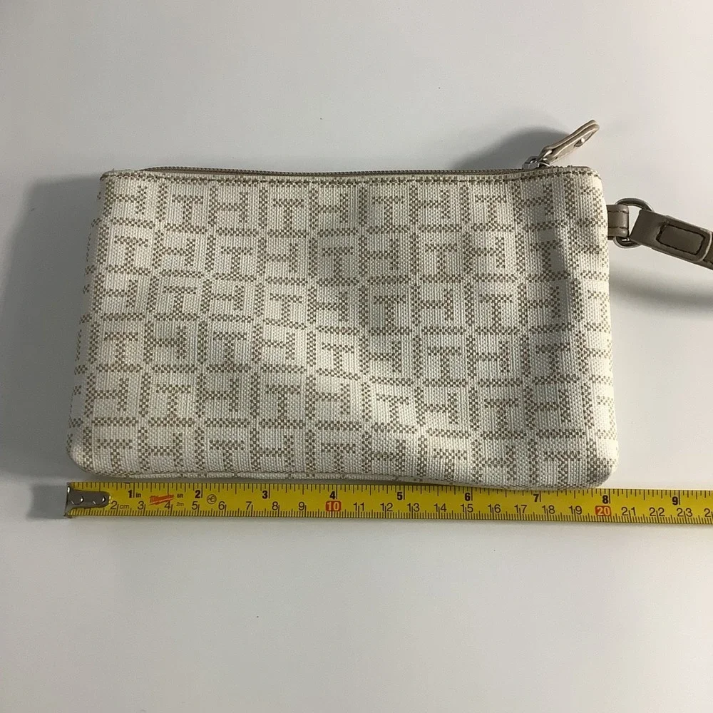Tommy Hilfiger Women's Logo Printed Medium Wristlet Wallet Clutch Bag White/Tan - Picture 3 of 13